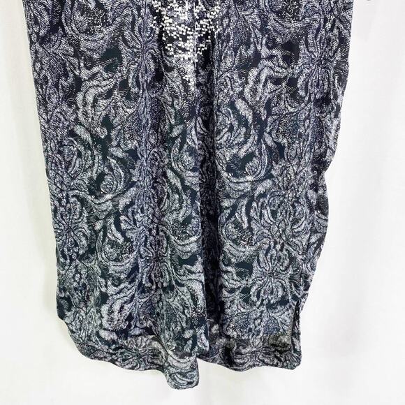 H&M Black White Damask Polyester Rolled Sleeve Shirt Dress - Picture 5 of 10